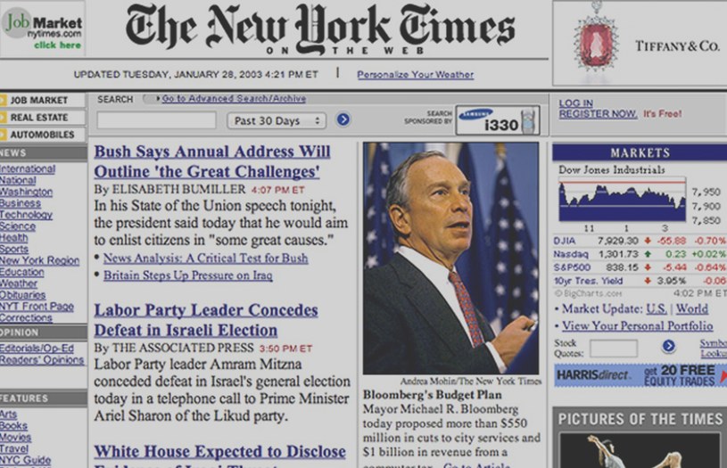 Strona główna internetowego wydania New York Times w 1998 roku /New York Times /materiały prasowe