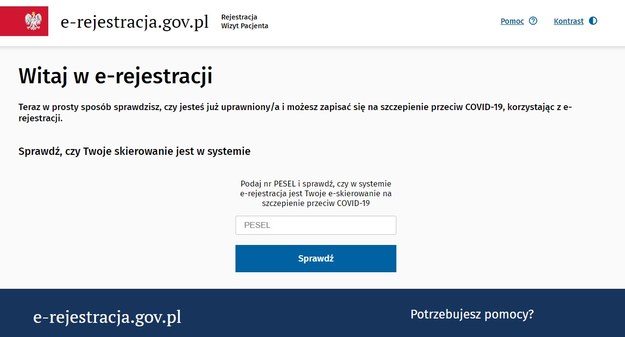 Strona https://pacjent.erejestracja.ezdrowie.gov.pl/ /Zrzut ekranu