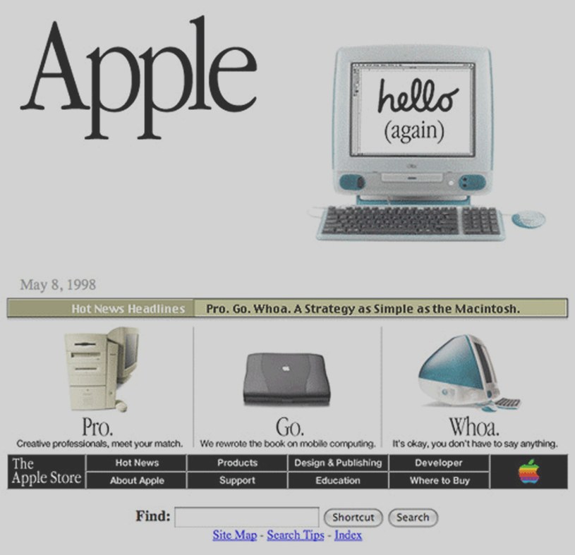 Strona internetowa Apple w 1998 roku /Apple /materiały prasowe