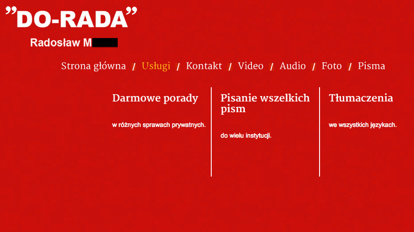 Strona internetowa Radosława M., na której reklamował on swoje usługi /Gazeta Krakowska /materiały prasowe