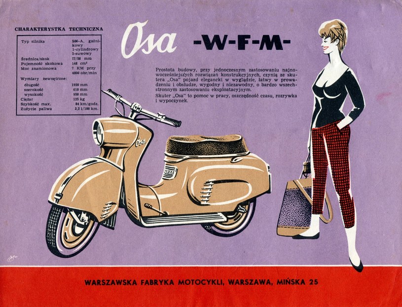 Strona z folderu reklamowego Warszawskiej Fabryki Motocykli (WFM), producenta skuterów Osa /Archiwum Tomasza Szczerbickiego