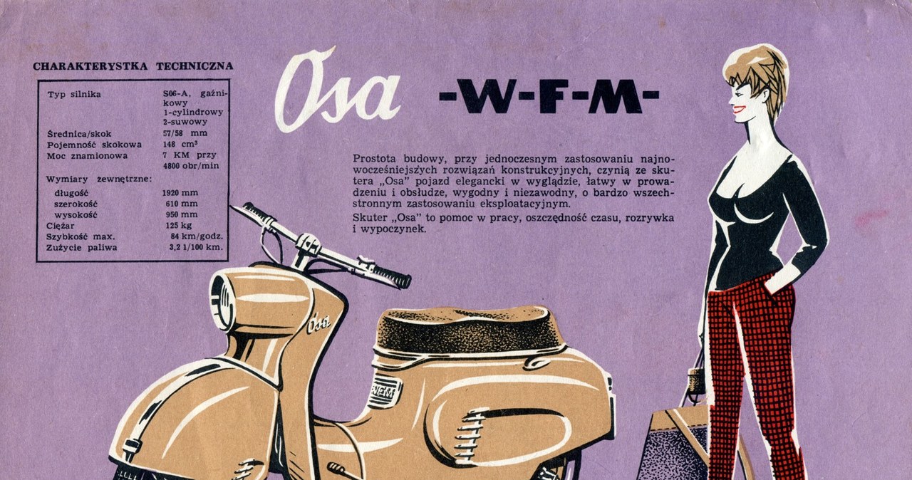 Strona z folderu reklamowego Warszawskiej Fabryki Motocykli (WFM), producenta skuterów marki "Osa" /Archiwum Tomasza Szczerbickiego