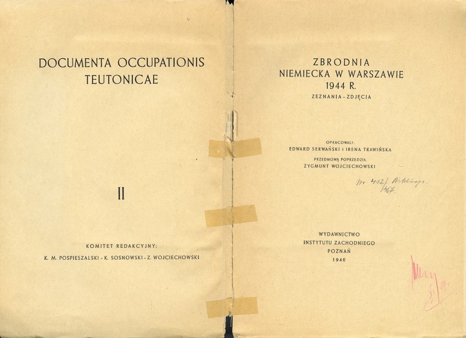 Strony przedtytułowa i tytułowa książki  „Zbrodnia niemiecka w Warszawie 1944 r.” /Archiwum prywatne
