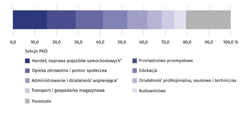 Struktura emerytów i rencistów pracujących w gospodarce narodowej według  sekcji PKD w 2023 r. Stan na 31 marca /GUS /