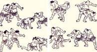 Sumo, Katsushika Hokusai, ilustracja z 15-tomowej encyklopedii sportu, XIX w. /Encyklopedia Internautica
