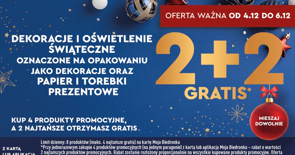 Świąteczna promocja 2+2 gratis na dekoracje tylko do 6 grudnia w Biedronce /Biedronka /INTERIA.PL