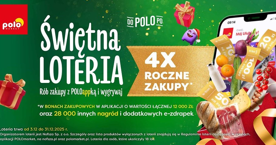 Świętna Loteria w POLOmarkecie - aż 4 x roczne zakupy o wartości 12 000 zł! /POLOmarket /INTERIA.PL