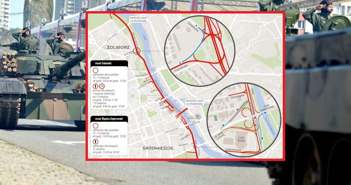 Święto Wojska Polskiego oznacza, że kierowcy powinni przygotować się na utrudnienia. /Lukasz Kalinowski/East News/ um.warszawa.pl /