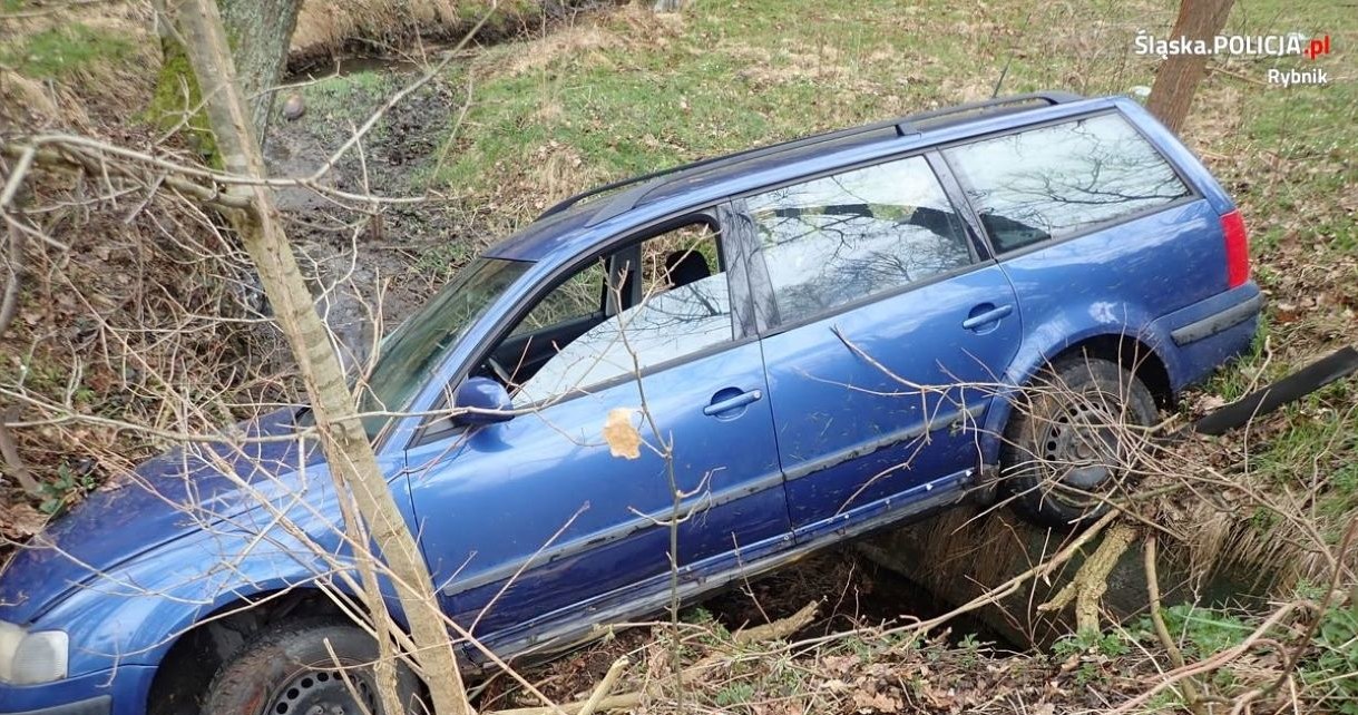 Swoją podróż kierowca Volkswagena zakończył w rowie. /Policja