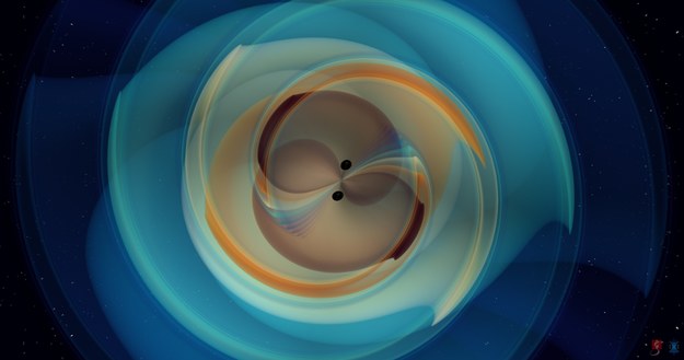 Symulacja komputerowa zderzenia dwóch czarnych dziur /N. Fischer, H. Pfeiffer, A. Buonanno (Max Planck Institute for Gravitational Physics), Simulating eXtreme Spacetimes (SXS) Collaboration /Materiały prasowe