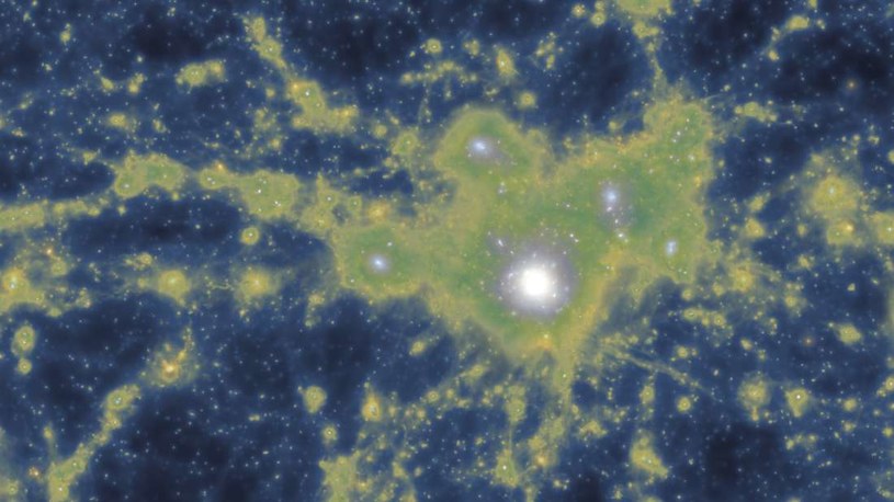 Symulacje wykazały dystrybucję ciemnej materii w galaktykach - widać, że jest jej najwięcej w centrum, co potwierdza kosmiczny kanibalizm /materiały prasowe