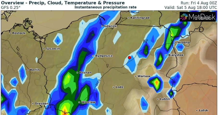 Synoptycy z IMGW ostrzegają przed burzami z gradem i ulewnymi deszczami. Będzie też silnie wiało /wxcharts /