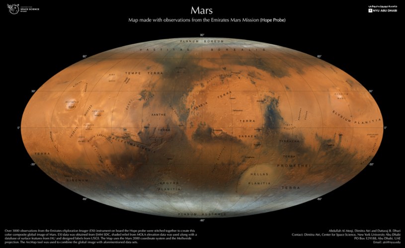 Szczegółowa mapa powierzchni Marsa /Abdullah Al. Ateqi/Dimitra Atri/Dattaraj B.  Dhuri/Center for Space Science/NYU Abu Dhabi /materiały prasowe