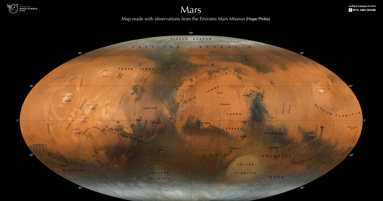 Szczegółowa mapa powierzchni Marsa /Abdullah Al. Ateqi/Dimitra Atri/Dattaraj B.  Dhuri/Center for Space Science/NYU Abu Dhabi /materiały prasowe