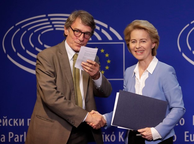 Szef Paramentu Europejskiego David Sassoli i przyszła szefowa Komisji Europejskiej Ursula von der Leyen /OLIVIER HOSLET /PAP/EPA