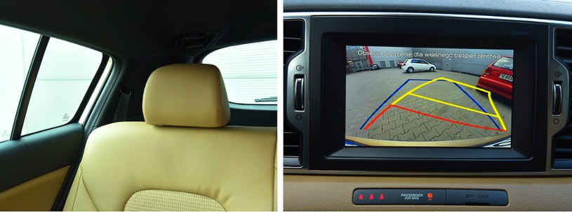 Szerokie słupki ograniczają widoczność, ale parkowanie ułatwiają czujniki i kamera cofania - seryjne (podobnie jak system nawigacyjny) wyposażenie Sportage'a w wersji L. /Motor