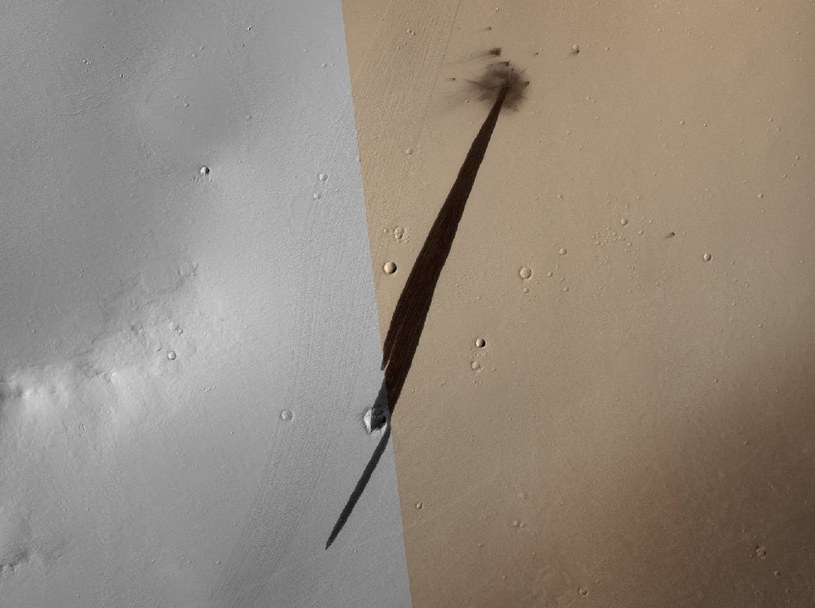 Szersze spojrzenie na nowy krater i naruszone podłoże /NASA