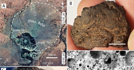Szkło powstałe w wyniku zderzenia Henbury z Ziemią znaleziono w okolicy pola kraterowego. /https://doi.org/10.1016/j.gca.2024.02.016 /materiał zewnętrzny