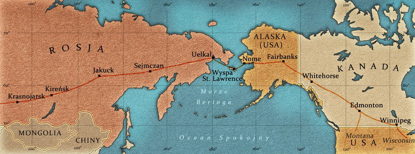Szlak dostaw samolotów z Alaski na Syberię (6450 km) w ramach Lend-Lease Act (pożyczki-dzierżawy) w latach 1942-45 /Archiwum autora