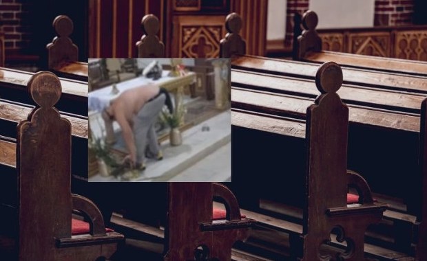 Szokujące sceny w kościele. Półnagi mężczyzna zaatakował księdza i zdemolował ołtarz