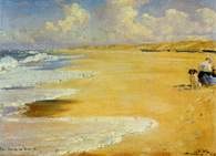 Sztuka duńska: P. S. Krřyr, Żona malarza na plaży w Stenbjerg, 1889 /Encyklopedia Internautica