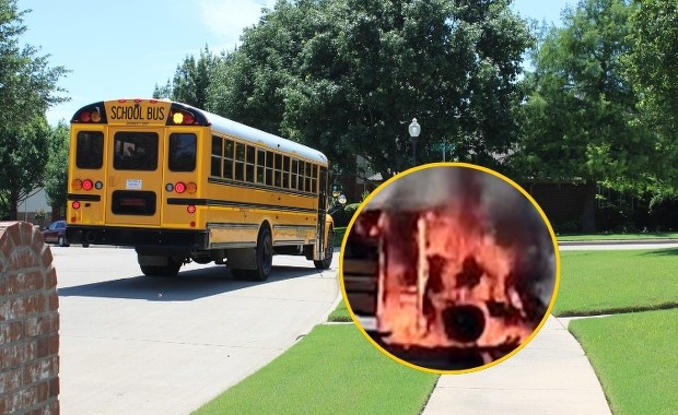 Szybka reakcja matki zapobiegła tragedii. Szkolny autobus w płomieniach