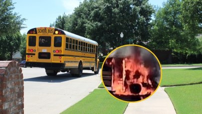 Szybka reakcja matki zapobiegła tragedii. Szkolny autobus w płomieniach