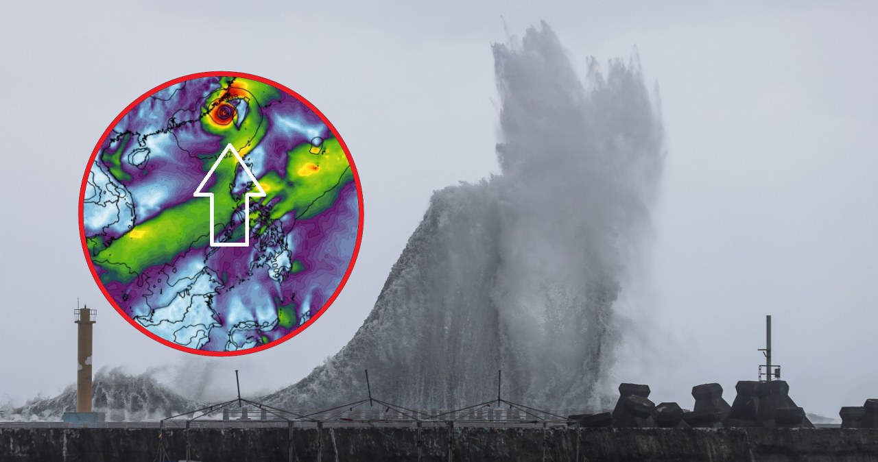 Tajfun Haikui dwukrotnie uderzył w Tajwan. Na zdjęciu: uderzenie fal w wybrzeże w miejscowości Yilan. Haikui (oznaczony strzałką) kieruje się w stronę Chin /