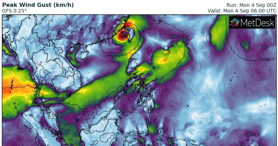 Tajfun Haikui dwukrotnie uderzył w wybrzeże Tajwanu, po czym skierował się w stronę Chin /wxcharts /