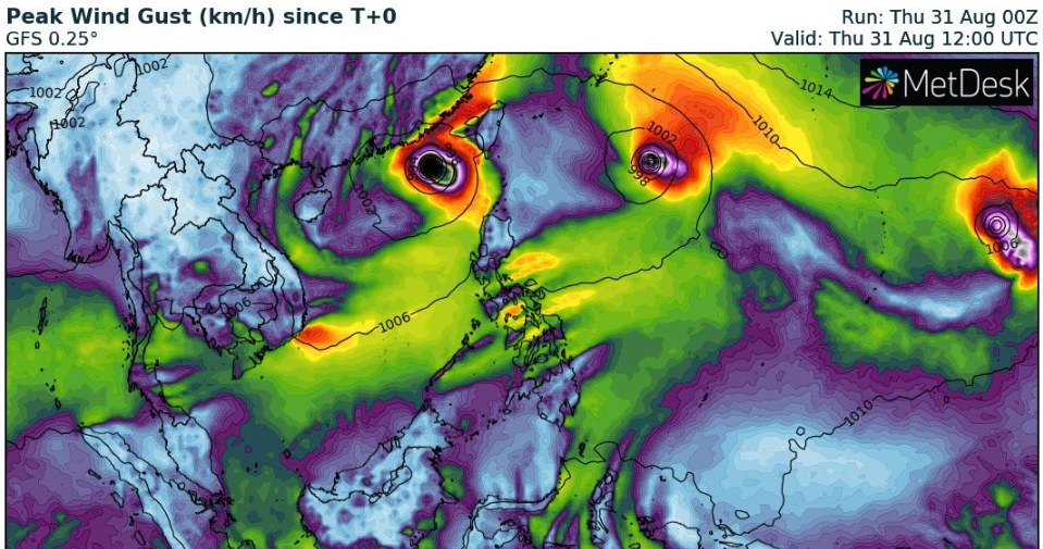 Tajfun Saola w wybrzeże Chin ma uderzyć w piątek. W okolicy rozwija się też kolejna tropikalna burza, Haikui /wxcharts /