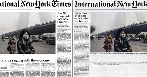 Tajlandzkie wydanie dziennika "International New York Times" ukazało się z pustą pierwszą  stroną /PAP