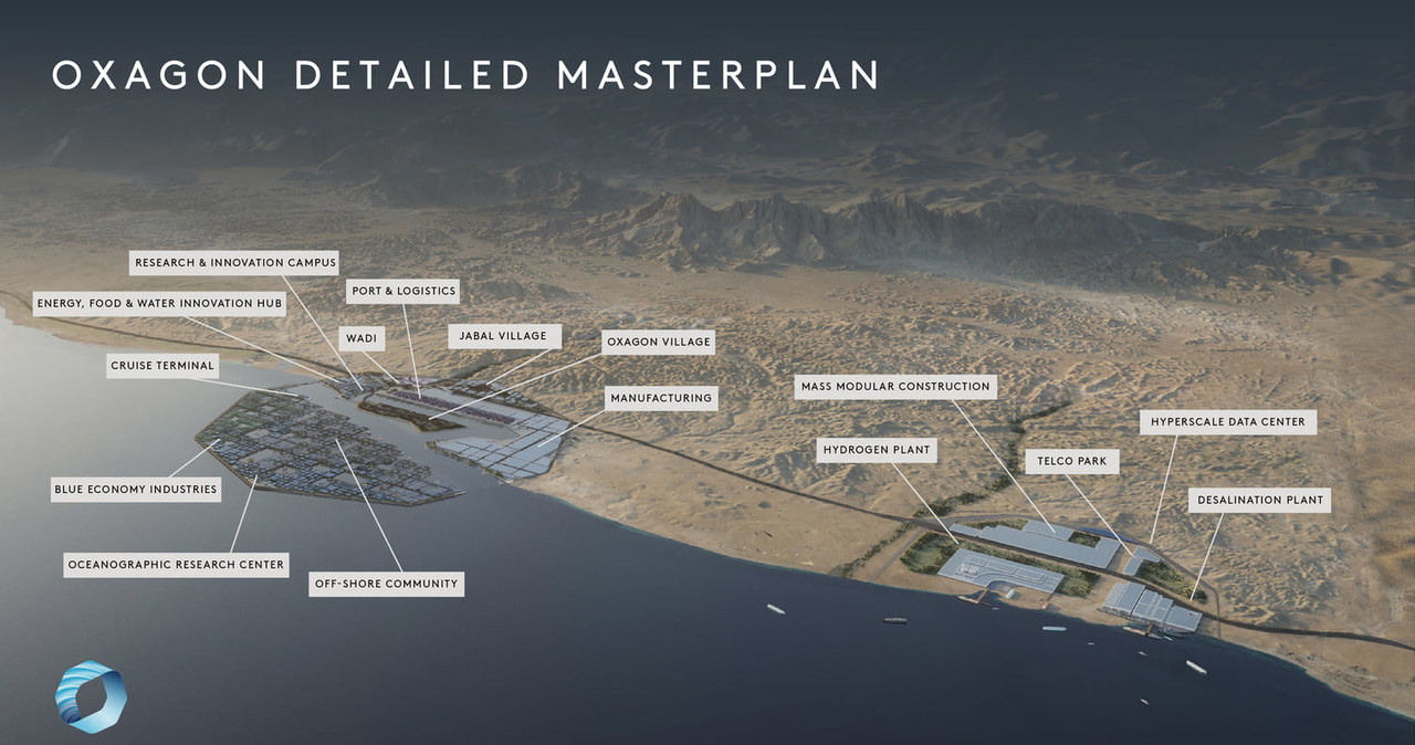 Tak będą wyglądał Oxagon, przemysłowo-portowy region megamiasta Neom /NEOM /materiały prasowe