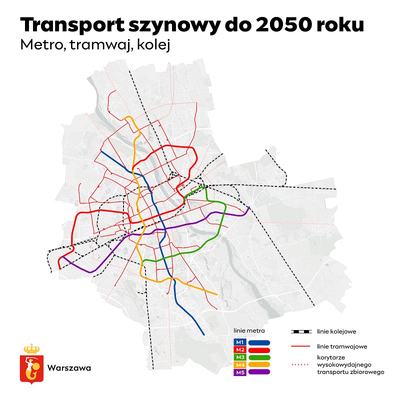 Tak będzie wyglądał transport szynowy w Warszawie do 2050 roku /Urząd Miasta Stołecznego Warszawy /materiały prasowe