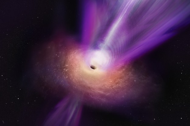 Tak można wyobrażać sobie powstawanie strumienia materii w pobliżu czarnej dziury /S. Dagnello (NRAO/AUI/NSF) /Materiały prasowe