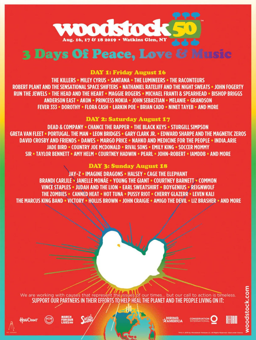 Tak prezentował się line-up Woodstock Festival 50 /Oficjalna strona festiwalu