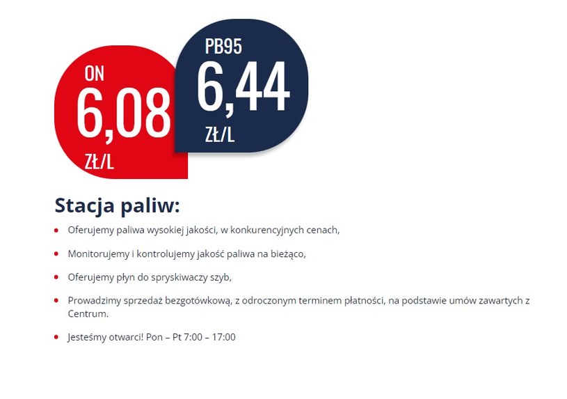 Tak prezentuje się oferta stacji paliw COAR /centrum.gov.pl/zrzut ekranu /