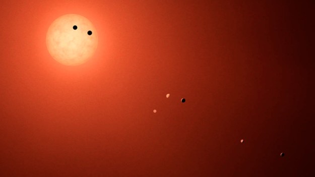 Tak układ TRAPPIST-1 wyglądałby z Ziemi, gdybyśmy dysponowali odpowiednio potężnym teleskopem /NASA-JPL/Caltech /materiały prasowe