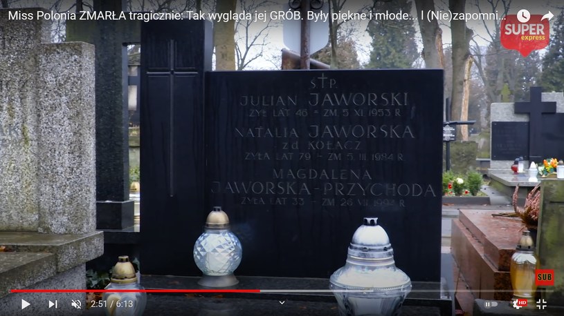 Tak wygląda grób Magdaleny Jaworskiej /https://www.youtube.com/watch?v=KukFHXUeP7c/ /materiał zewnętrzny