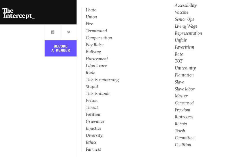 Tak wygląda lista haseł zakazanych pozyskana przez The Intercept /theintercept.com /materiały prasowe