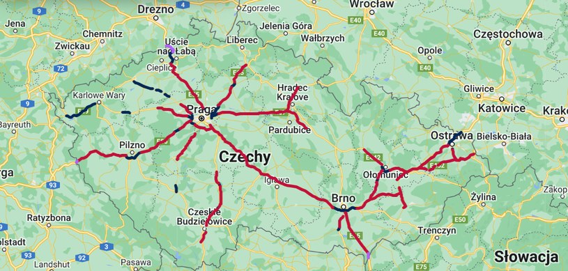 Tak wygląda mapa płatnych odcinków dróg w Czechach. /edalnice.cz /materiał zewnętrzny