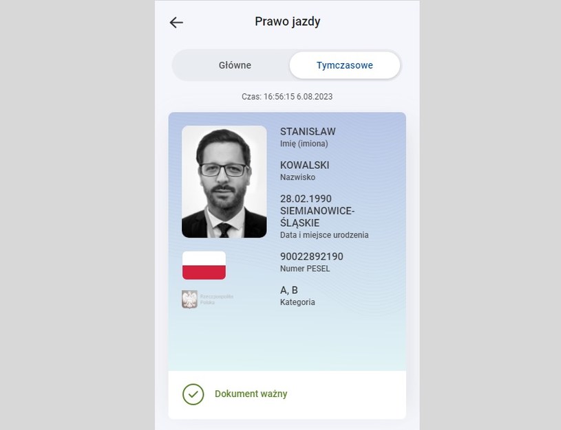 Tak wygląda tymczasowe cyfrowe prawo jazdy w aplikacji mObywatel /Ministerstwo Cyfryzacji /