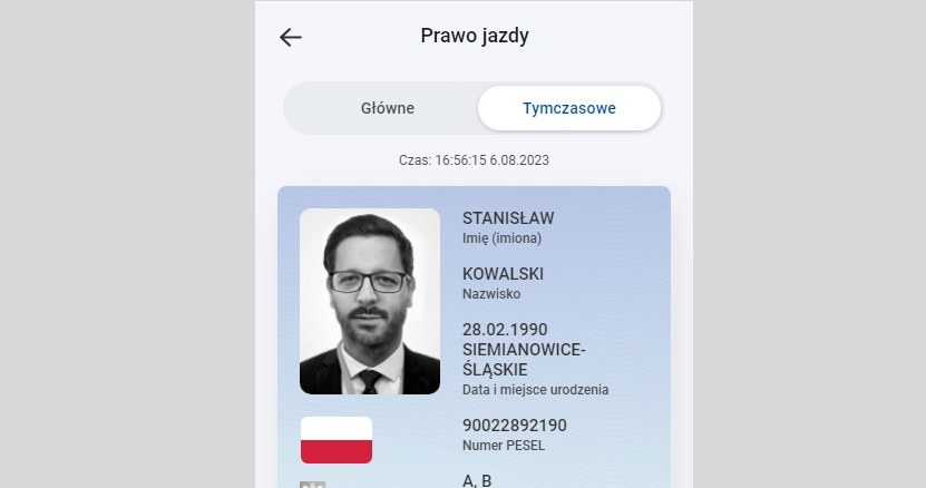 Tak wygląda tymczasowe cyfrowe prawo jazdy w aplikacji mObywatel /Ministerstwo Cyfryzacji /