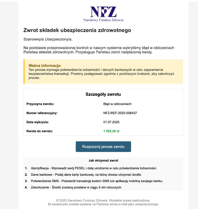 Tak wygladają przykładowe wiadomości od oszustów, przed którymi ostrzega NFZ /