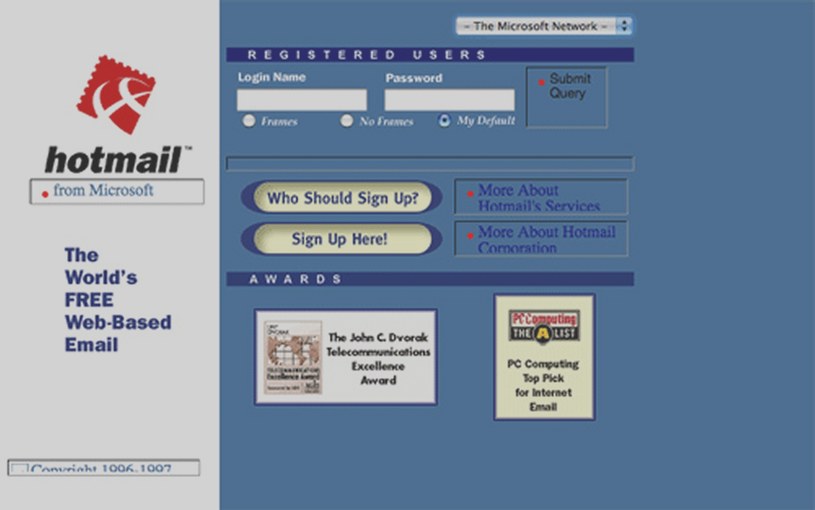 Tak wyglądał serwis Hotmail w 1998 roku /web.archive.org /materiały prasowe