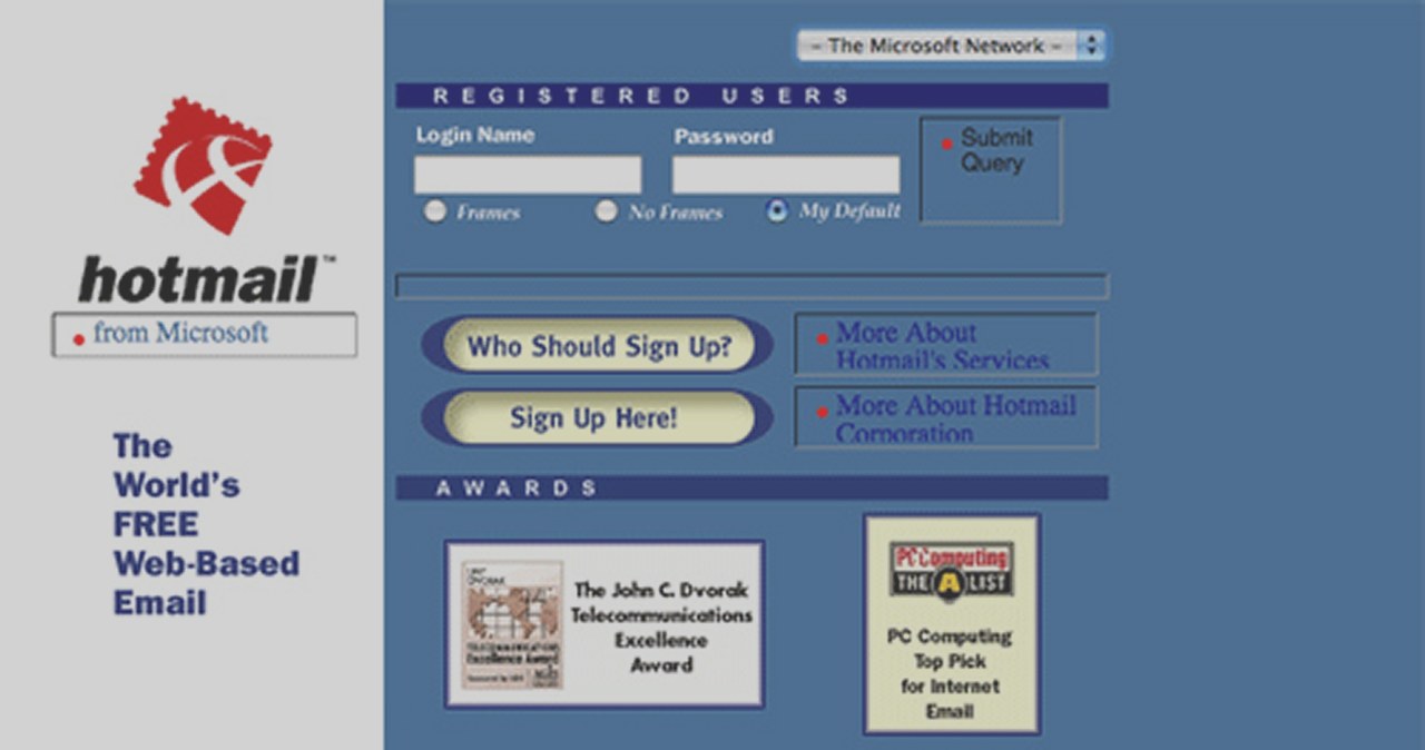 Tak wyglądał serwis Hotmail w 1998 roku /web.archive.org /materiały prasowe