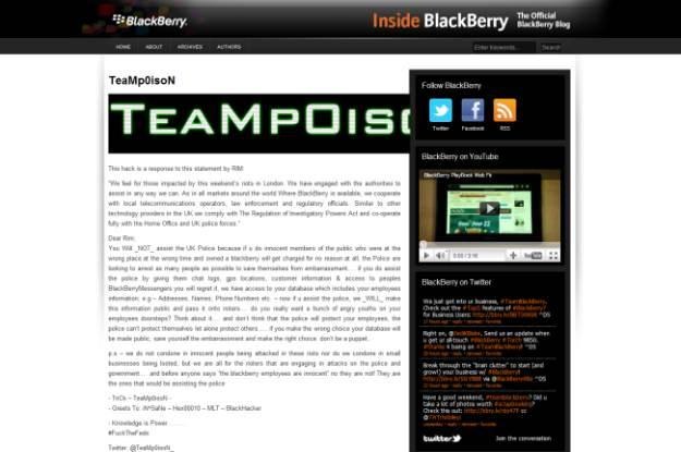 Tak wyglądał zaatakowany blog BlacBerry (firmy RIM) /materiały prasowe