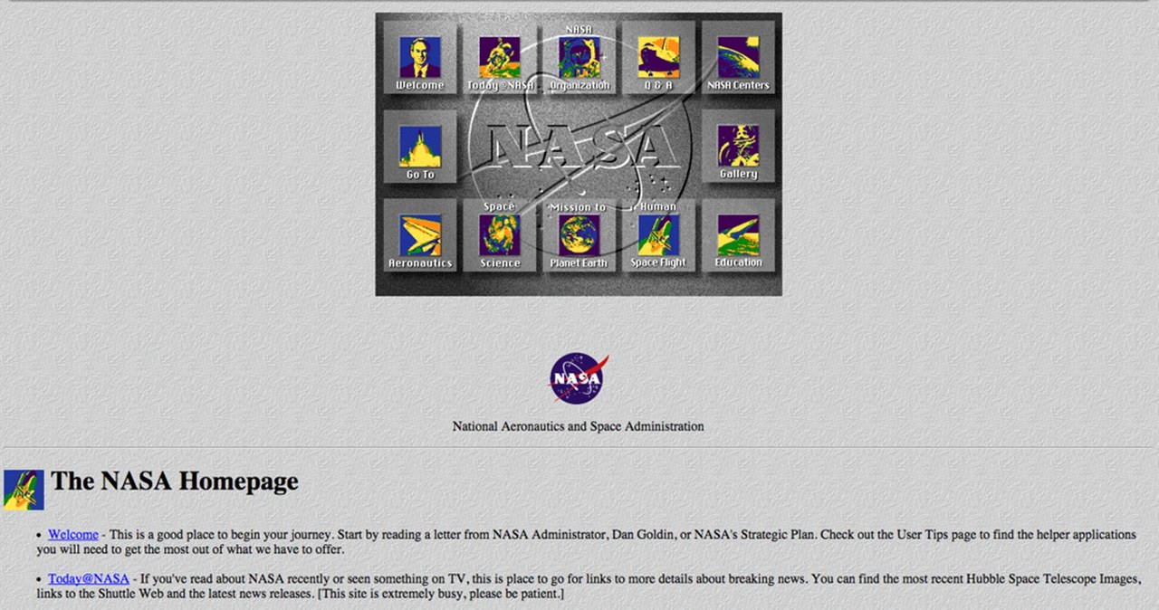 Tak wyglądała w 1998 roku strona główna serwisu NASA /NASA /materiały prasowe