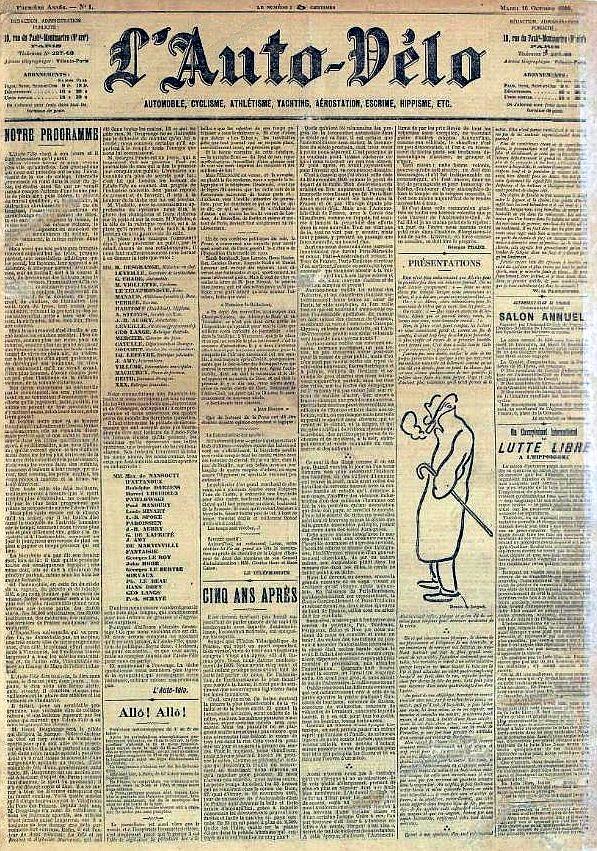 Tak wyglądało pierwsze wydanie gazety „L’Auto” z 16 października 1900 roku /WikimediaCommons /