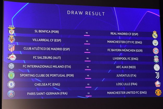 Tak wyglądały wyniki losowania Ligi Mistrzów przed unieważnieniem. /Richard Juilliart / UEFA HANDOUT  /PAP/EPA