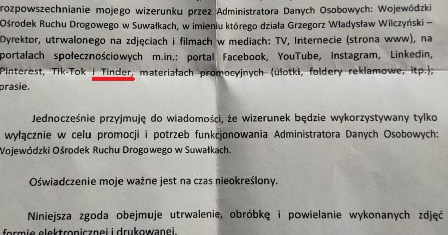 Taką zgodę otrzymali do podpisu egzaminatorzy w WORD w Suwałkach / fot. Organizacja Międzyzakładowa nr 60 NSZZ Solidarność - 80 w WORD /Informacja prasowa